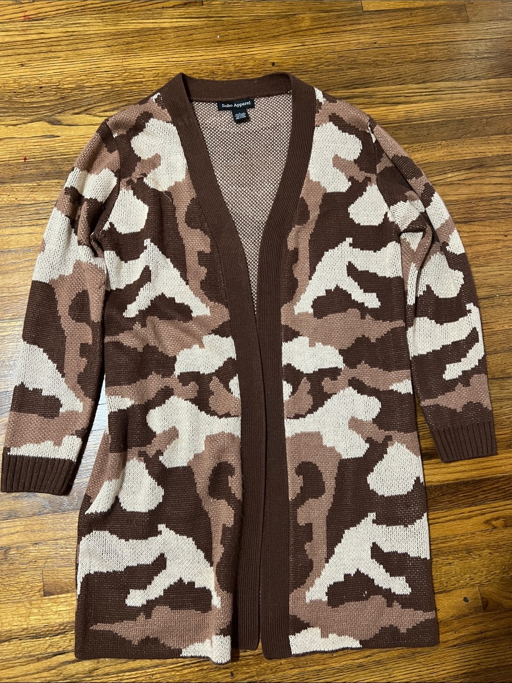 Soho Apparel Brown & Cream Camouflage Open-Front Cardigan